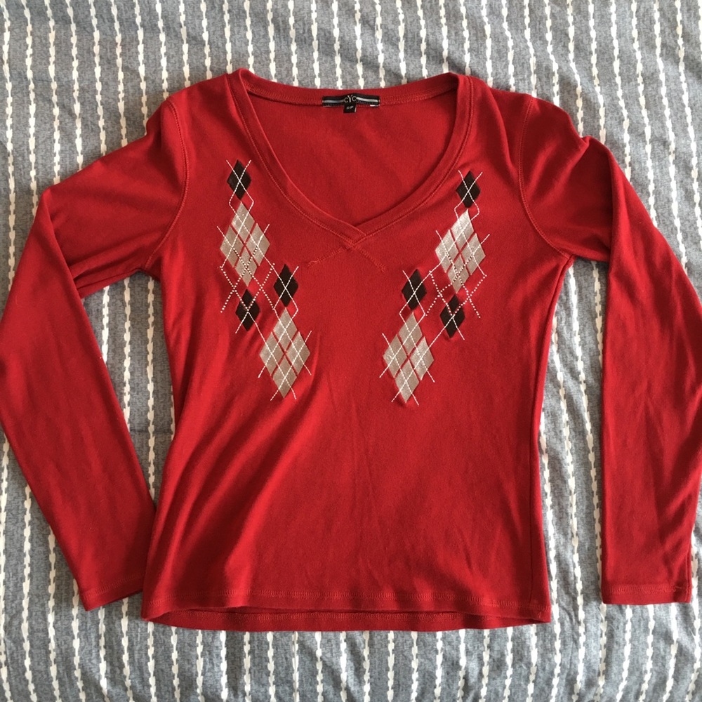 Red long sleeve Shirt Argyle y2k